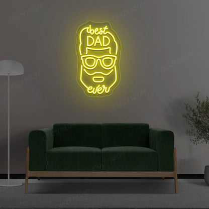 Best Dad Ever With Face Neon Sign | Yellow