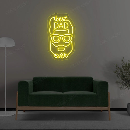 Best Dad Ever With Face Neon Sign | Yellow