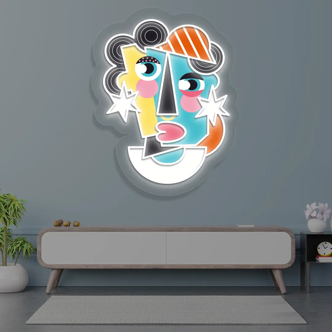 Radiant Mask Abstract Neon Artwork Sign in White Color