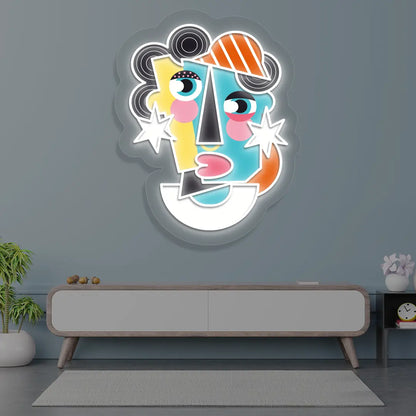 Radiant Mask Abstract Neon Artwork Sign in White Color