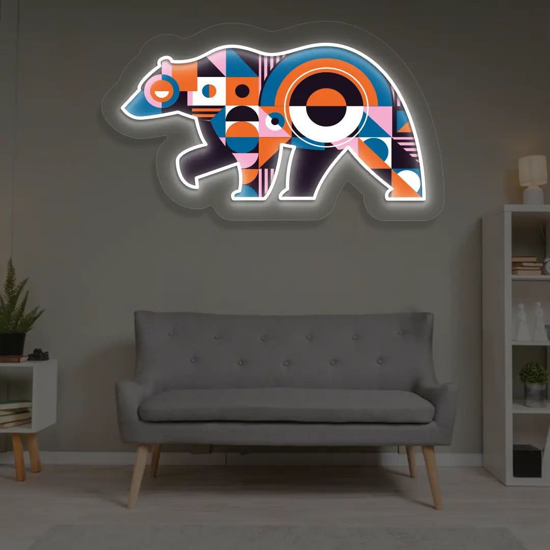 Chroma Bear Abstract Neon Artwork Sign in White color