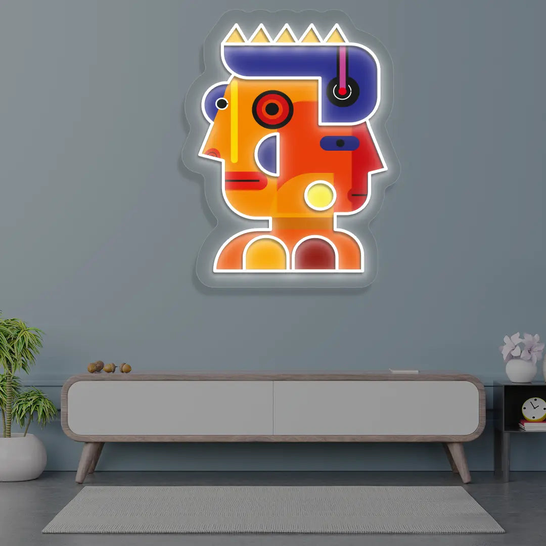 Prism Face Abstract Neon Artwork in warmwhite color