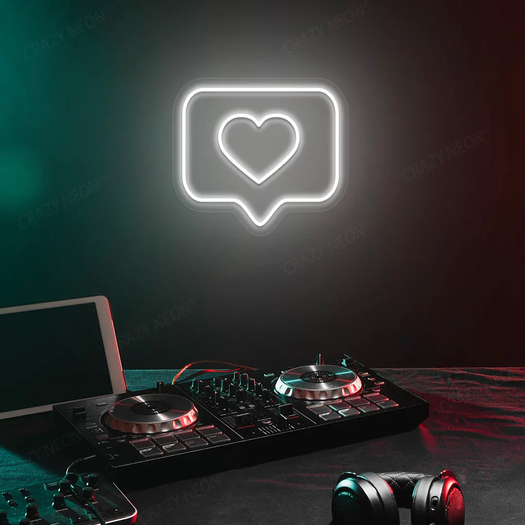 Like Heart Neon Sign in White Color Mounted on a wall 