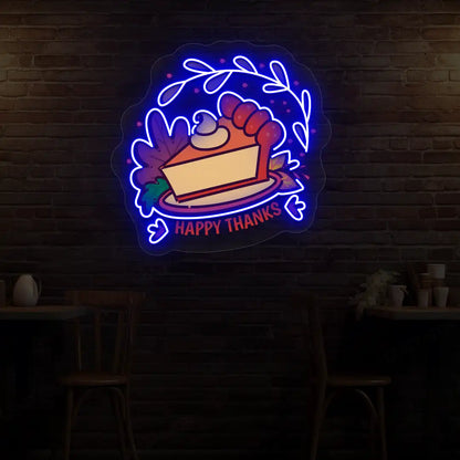 Whipped pumpkin pie happy thanks neon sign in blue