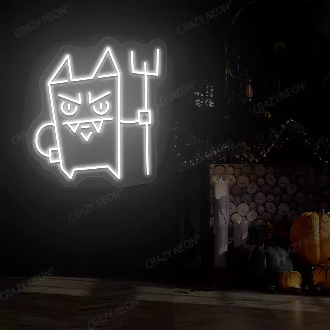 Devil Cat Neon Sign | White
