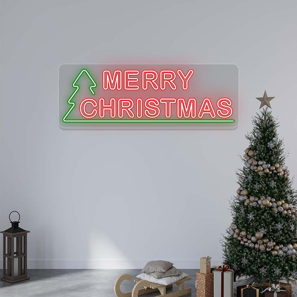 Merry Christmas With Christmas Tree Neon Sign