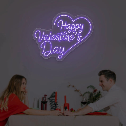 Happy valentine Day With Heart Neon Sign |  Purple