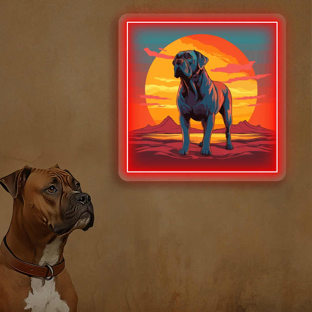 Sunset Canyon Mastiff Dog Neon Artwork in Red LED