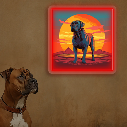 Sunset Canyon Mastiff Dog Neon Artwork in Red LED