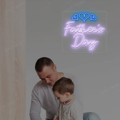 Father's Day With Three Hearts Neon Sign | Purple