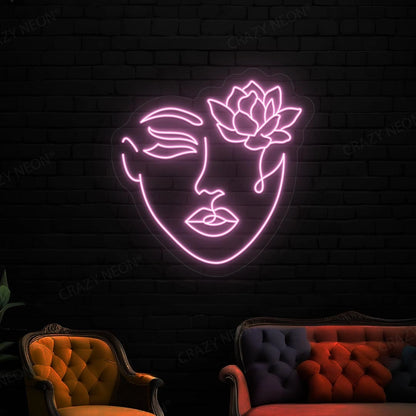 Flower With Face Neon Sign |Pink 