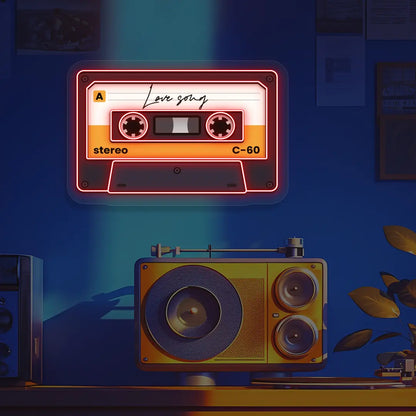Love Song Cassette Neon Artwork in Red color