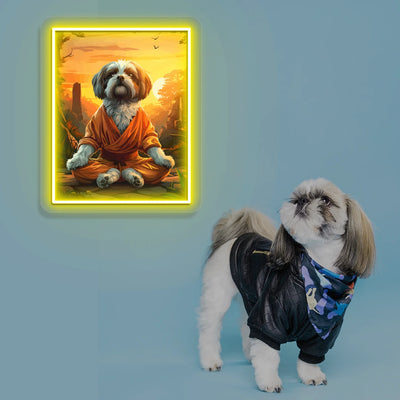 Sunset Zen Shih Tzu Monk Neon Artwork in orange color