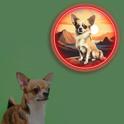 Sunset Canyon Long Coat Chihuahua Neon Artwork in red color