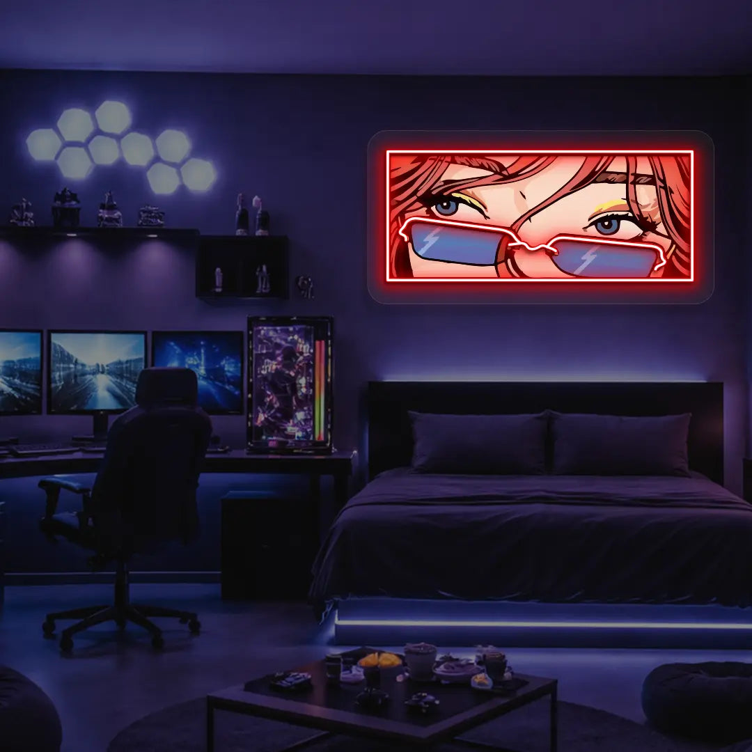 Lo-Fi Gaze Neon Artwork in Red Color