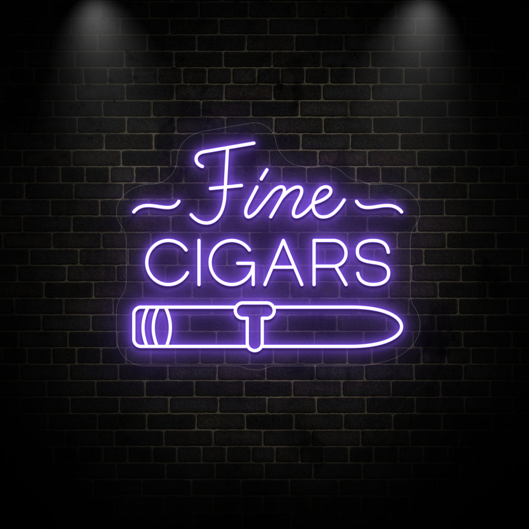 purple Fine cigars retro bar vintage neon sign mounted on a wall