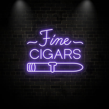 purple Fine cigars retro bar vintage neon sign mounted on a wall