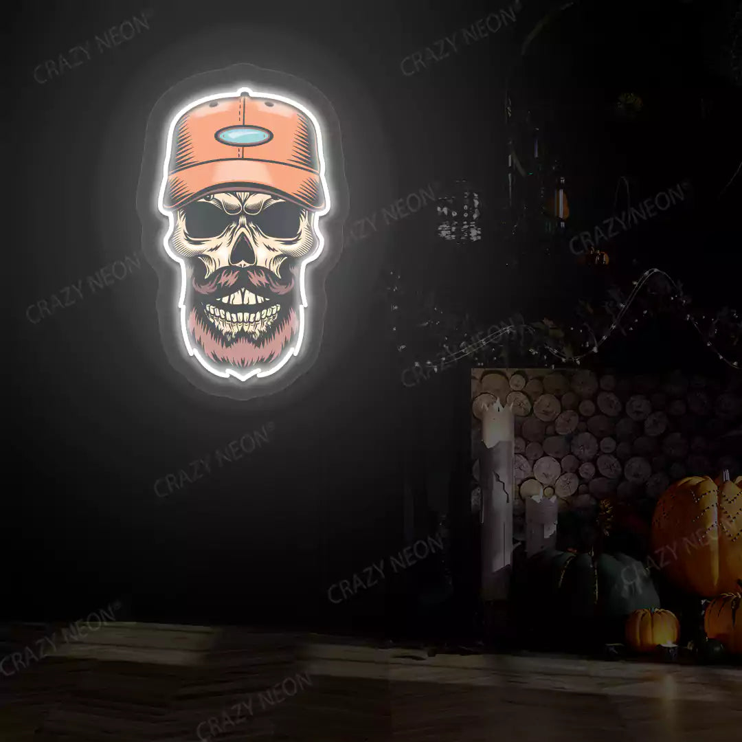 Hipster Skull Neon Artwork | White