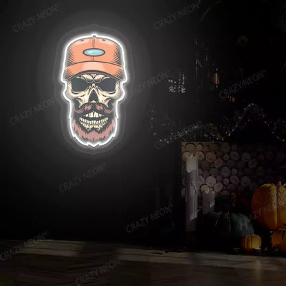 Hipster Skull Neon Artwork | White