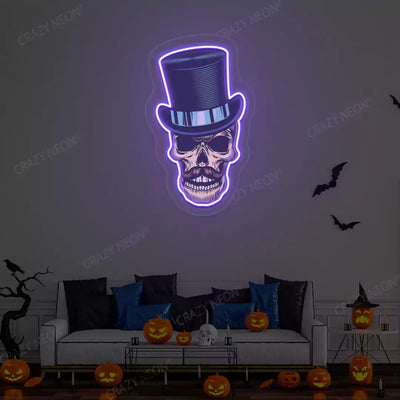 Top Hat Skull Neon Artwork | Purple