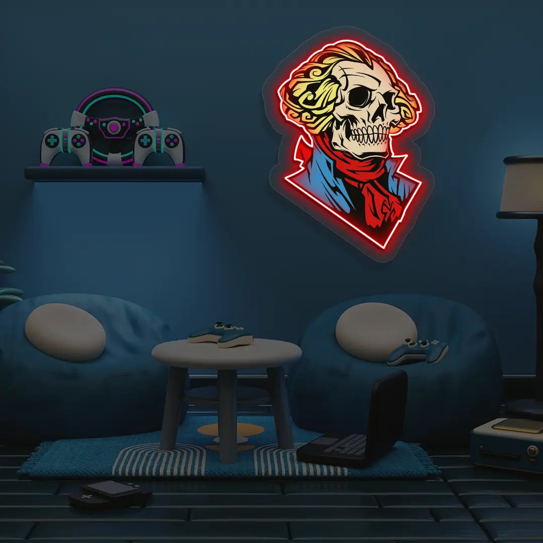 Washington Skull Neon Artwork in red color