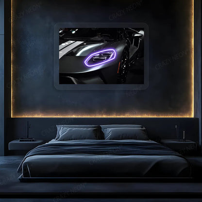 GT supercar Headlight Neon Artwork | Purple