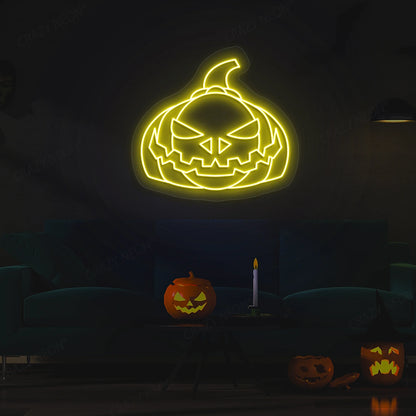Evil Pumpkin Face Neon Sign | Yellow