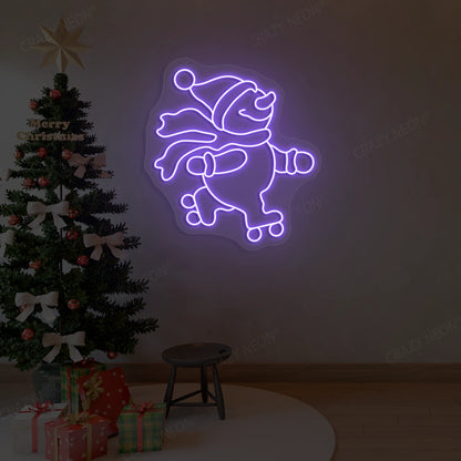 Skating Snowman Neon Sign | Purple