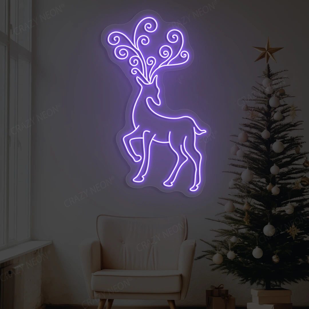 Regal Swirl Antler Reindeer Neon Sign | Purple