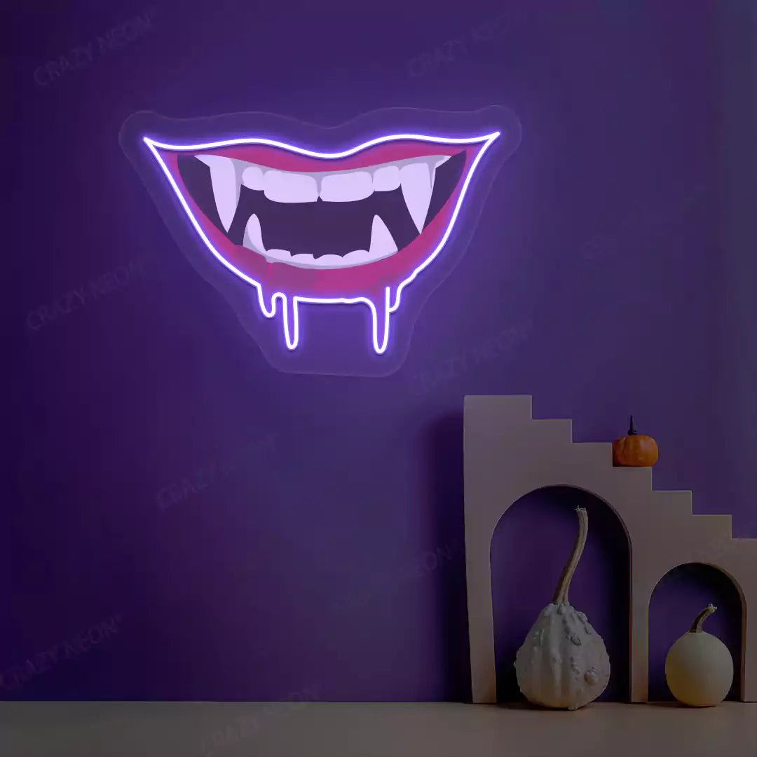 Dripping Vampire Smile Neon Artwork | Purple