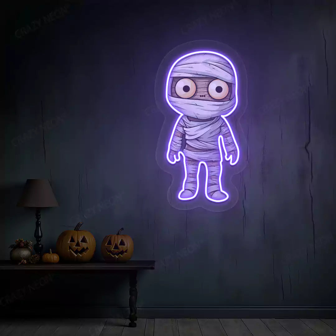 Wide-Eyed Mummy Neon Artwork | Purple