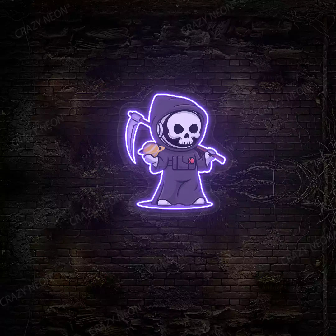 Astronaut Grim Reaper Neon Artwork | Purple