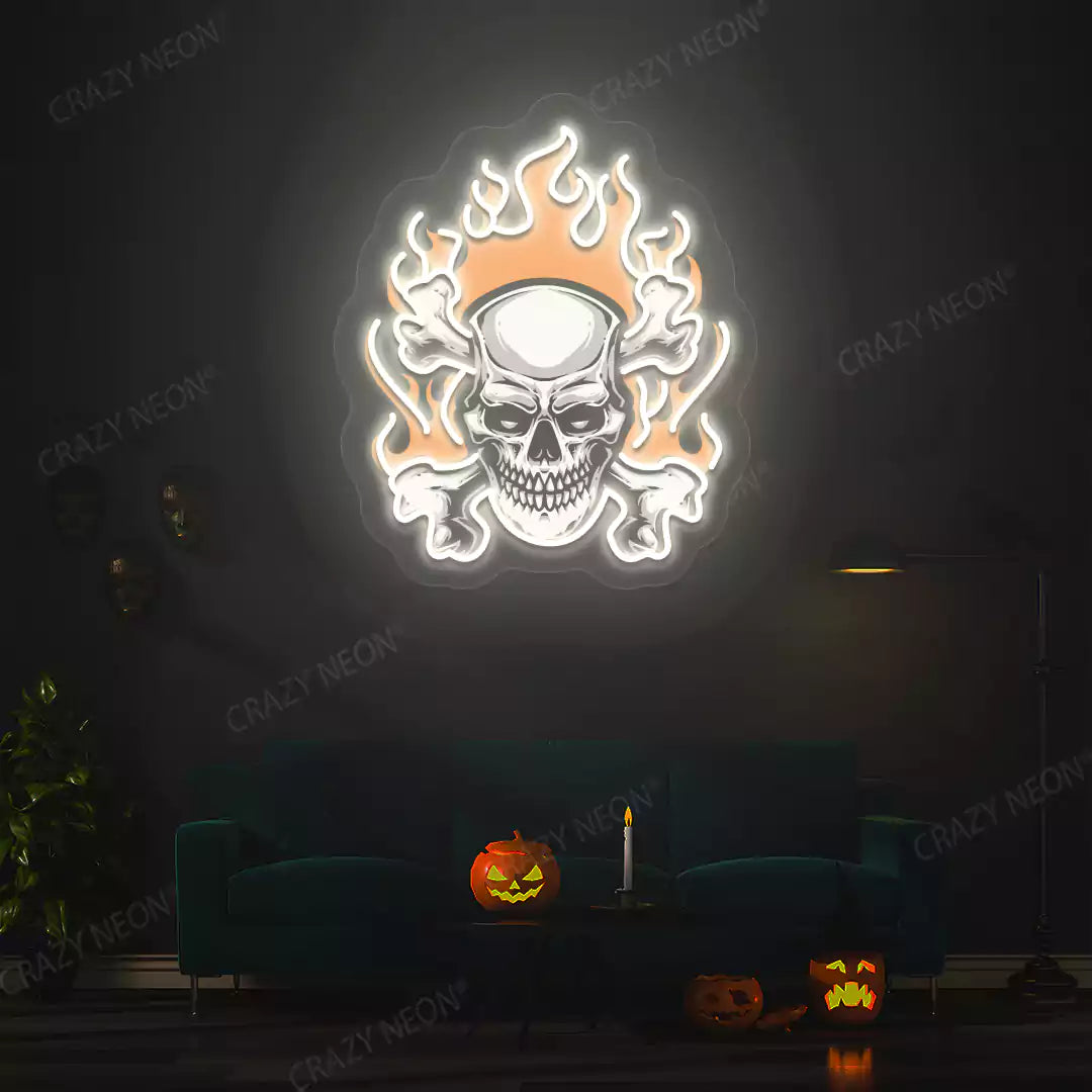 Flaming Skull Neon Artwork | Warmwhite