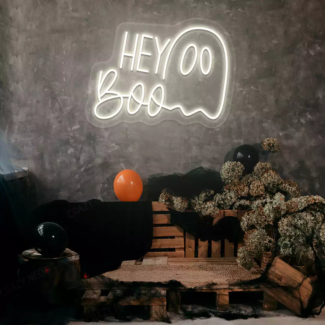 Hey Boo Ghost Neon Sign | Warmwhite