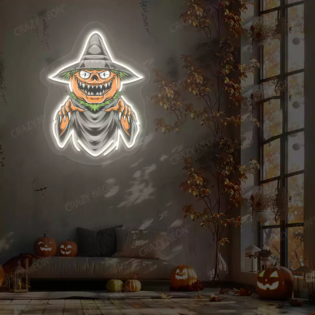 Pumpkin Witch Neon Artwork | Warmwhite