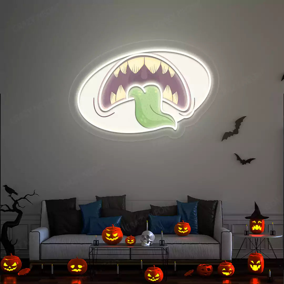 Creepy Monster Mouth Neon Artwork | Warmwhite