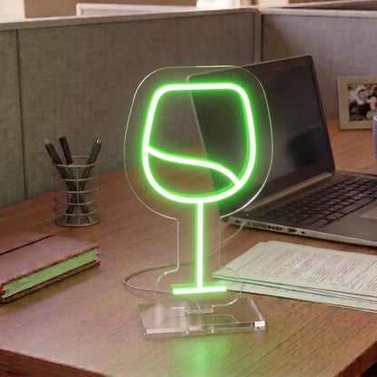 Velvety Wine Glass Mini Neon Sign in Green Color