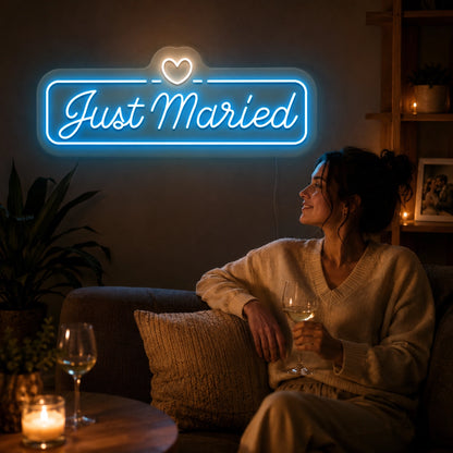 Just Married Heartbound Wedding Neon Sign on wall