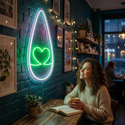 Heart Tips Nail Neon Sign in Green color
