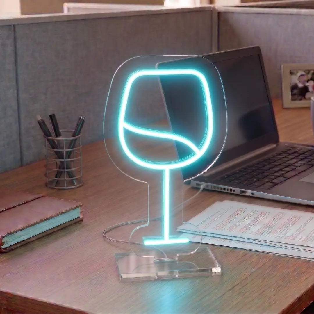 Velvety Wine Glass Mini Neon Sign in Iceblue