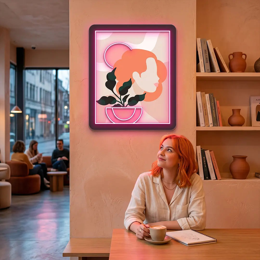 Flora Portarit Abstract Neon Artwork Sign in Pink Color