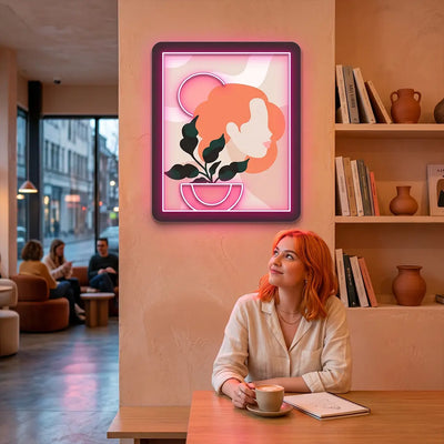 Flora Portarit Abstract Neon Artwork in Pink Color