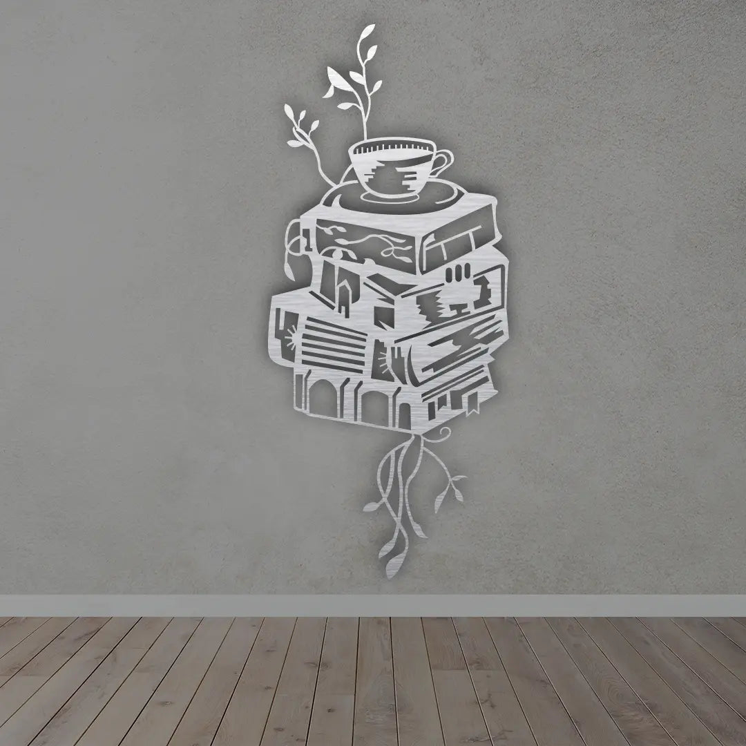 Books Metal Wall Art in silver colour