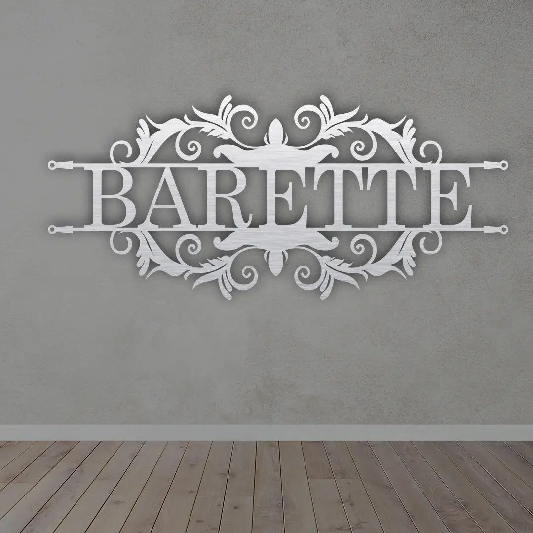 Custom Metal Name Plates in Silver colour mounted on wall