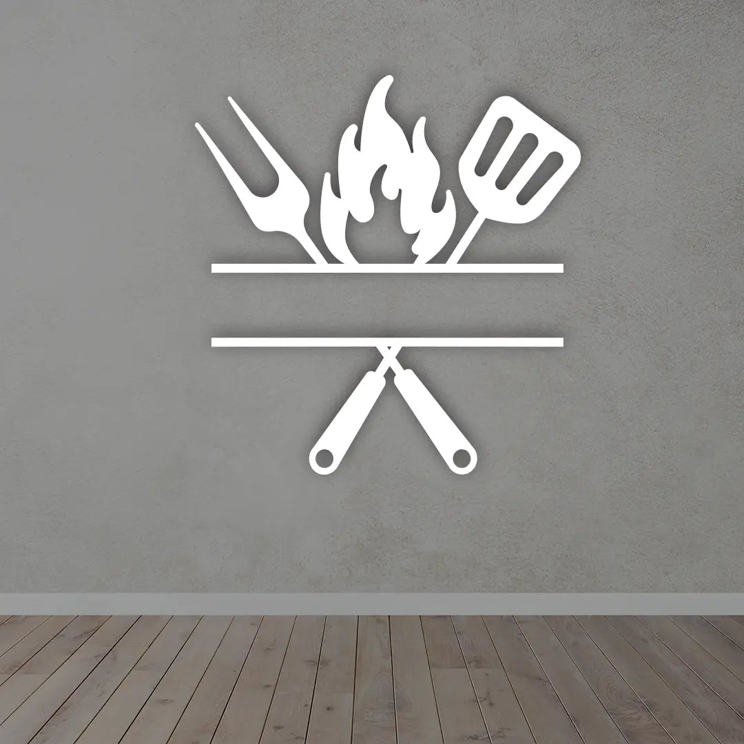 Custom Grill Master Metal Sign in White Colour mounted on wall 