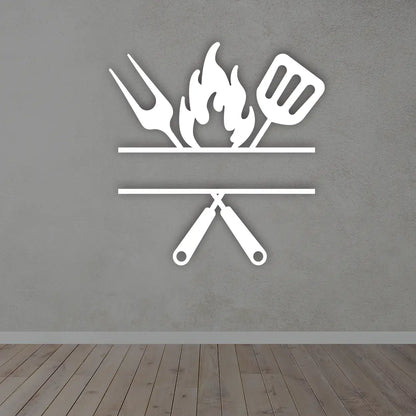 Custom Grill Master Metal Sign in White Colour mounted on wall 