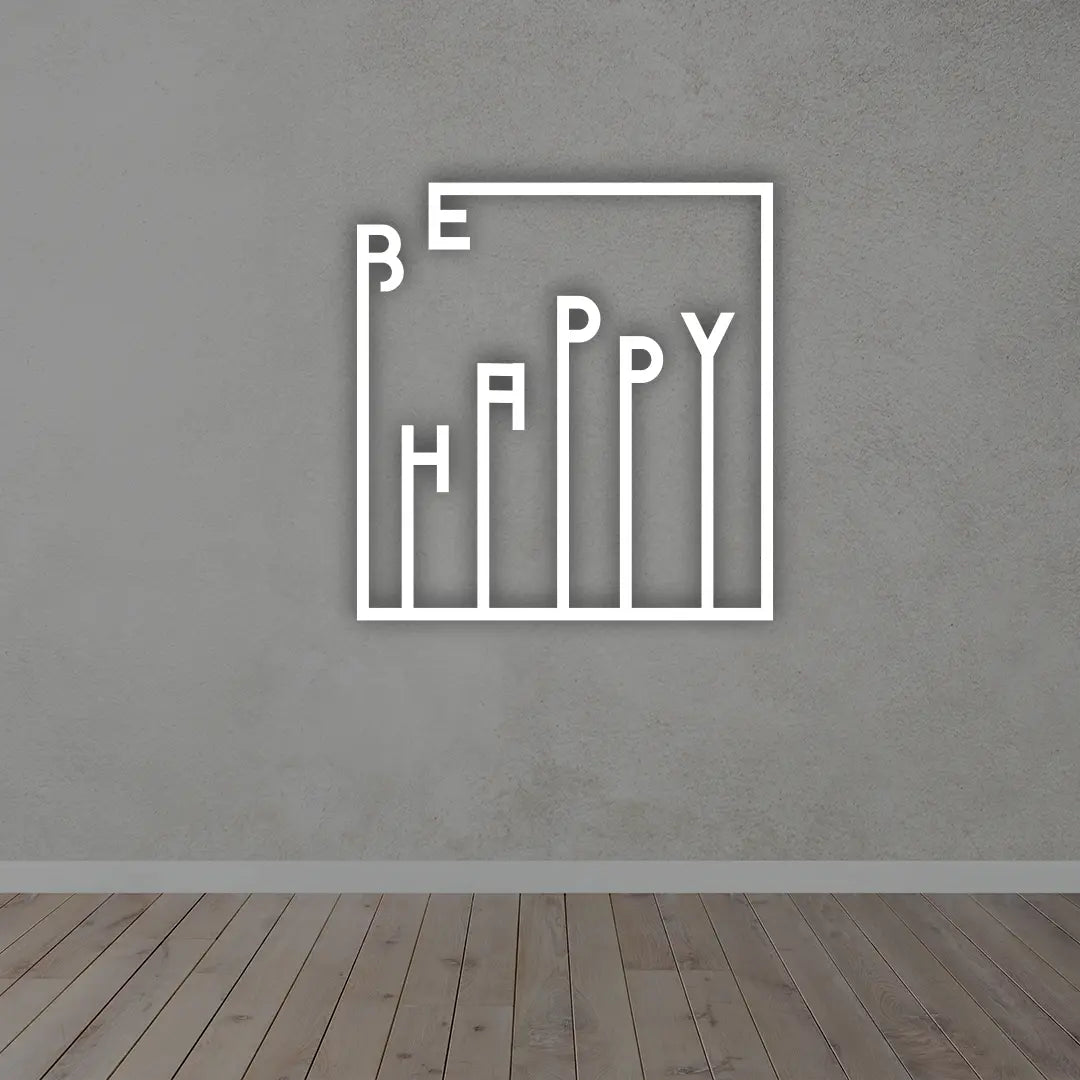 Be Happy Metal Wall Art in white colour