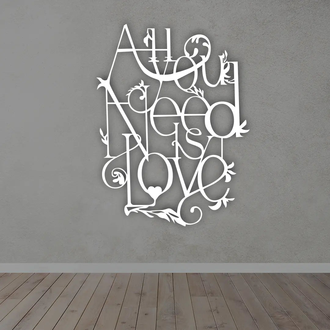 All You Need Is Love Metal wall art in white colour
