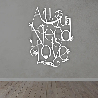All You Need Is Love Metal wall art in white colour