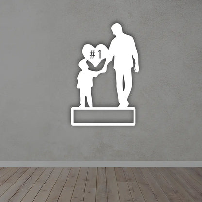 Boy Father Custom Metal Sign in White colour mounted on wall 